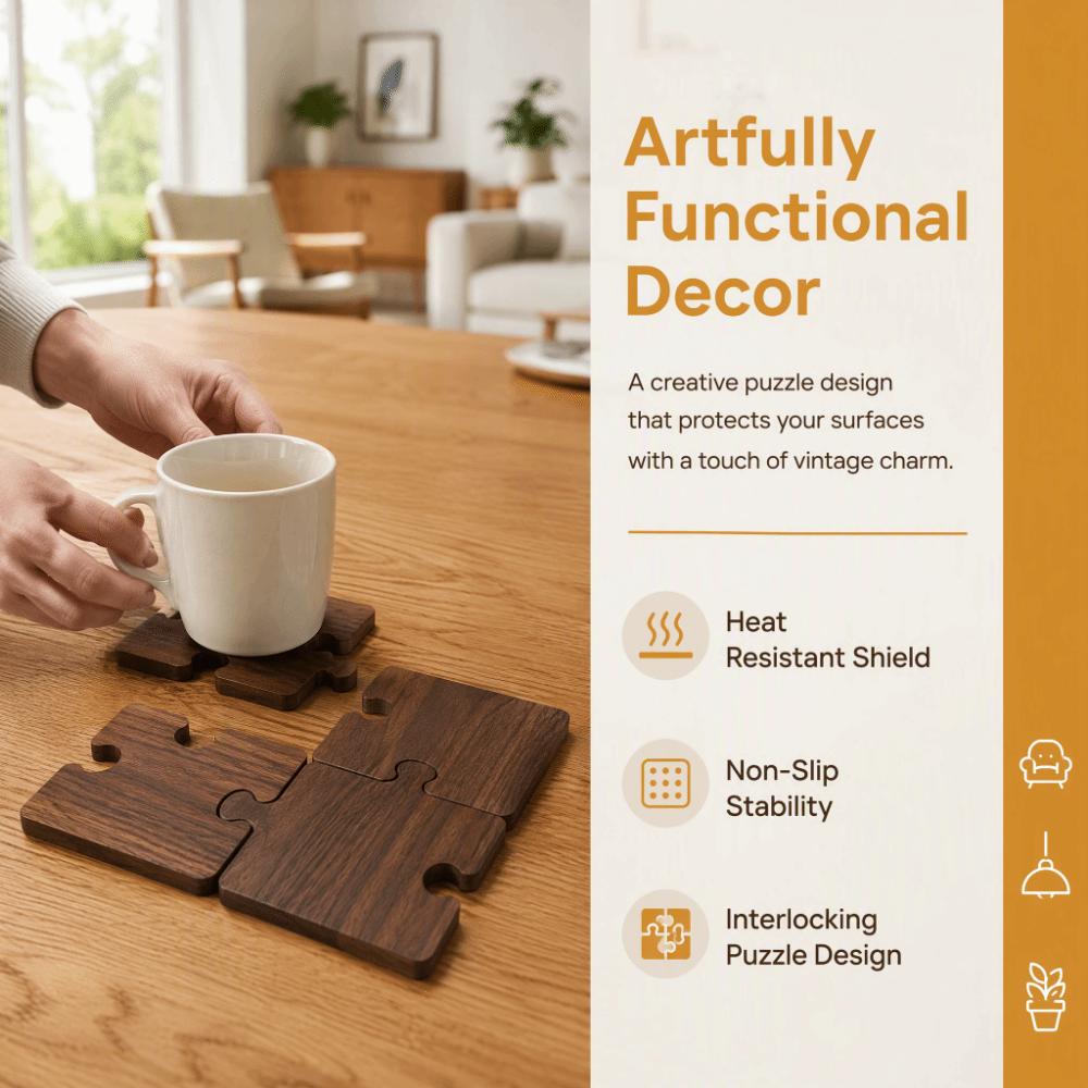 4pcs Non Slip Wooden Coaster Set Vintage Building Block Coasters Mug Coffee Coaster  Home Decor