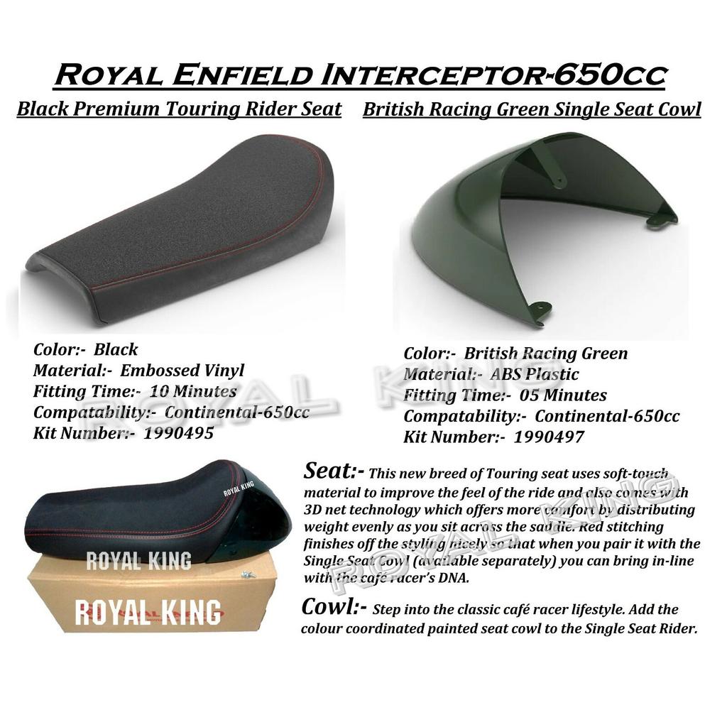 Royal Enfield "Interceptor 650" "Premium Touring Rider Seat" & "Green Cowl"