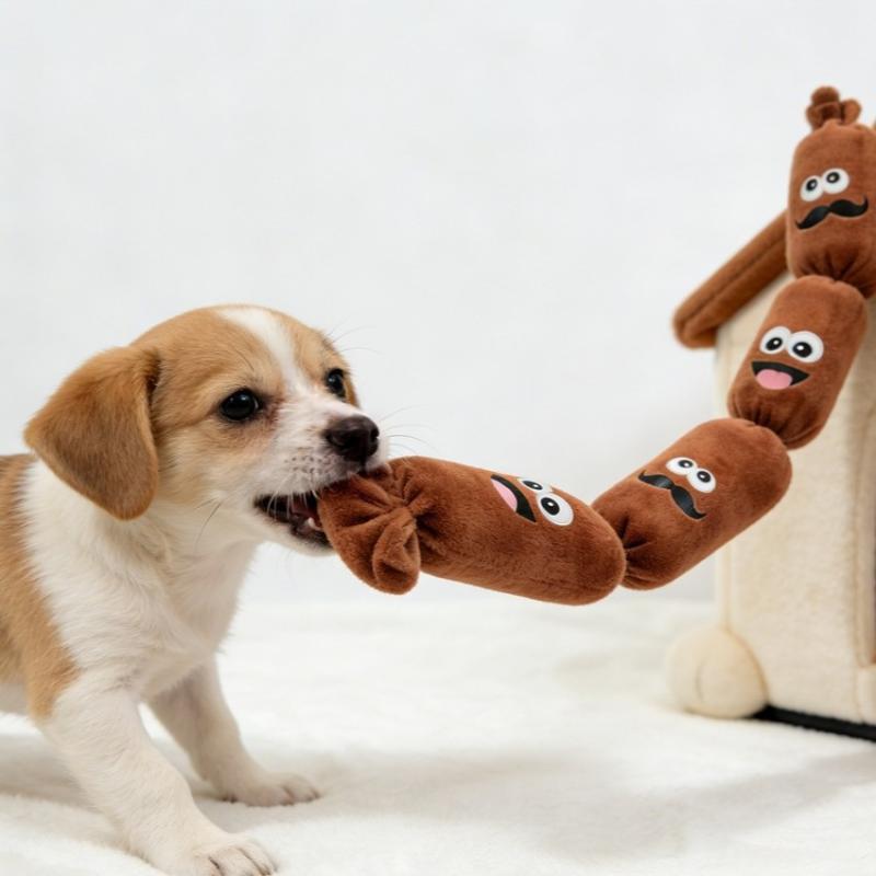 Chew Toy For Dogs Simulated Sausage Shaped Plush Press To Squeak BB Sound For Teeth Cleaning And Fun