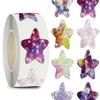 Vibrant Laser Star Stickers: Shiny Gift Packaging Decor with Rounded Corners
