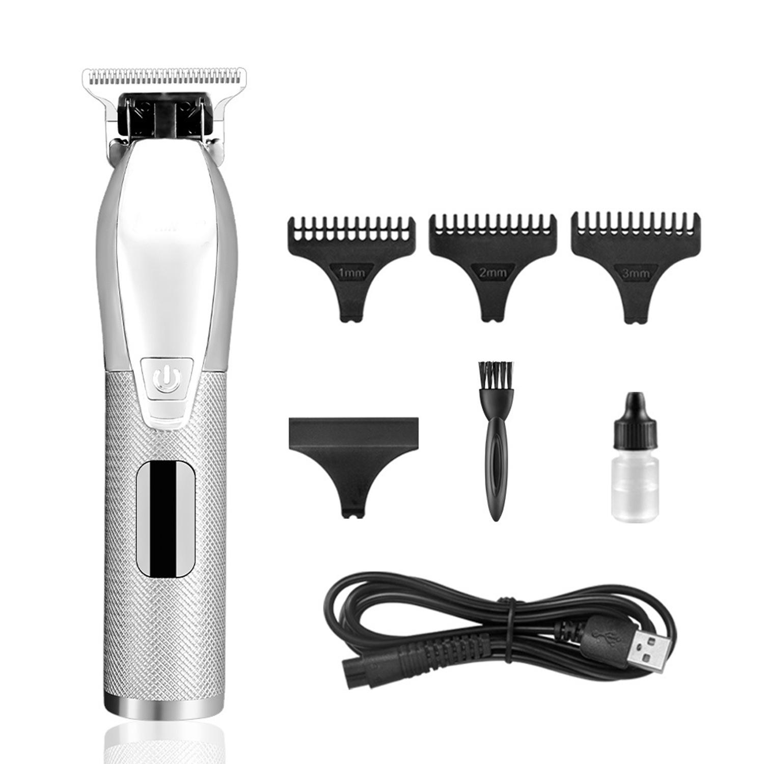 

Перезаряжаемая ЖК-машинка для стрижки волос для дома, электрическая парикмахерская, мощная машинка для стрижки волос, металлическая кромка, высокое качество Box set серебряный