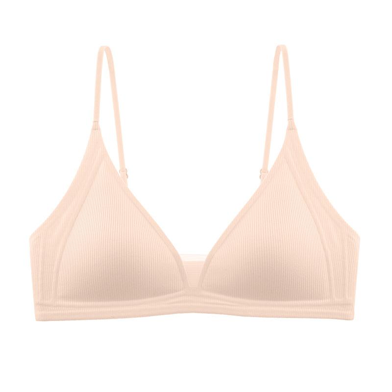 French Deep V Triangle Cup Nude Seamless Thin Threaded Underwear Small Chest Gathered Without Steel Ring Beautiful Back Bra