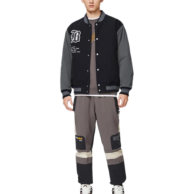 Li Ning Badfive Color Block Design Single Breasted V Neck Long Sleeve Cotton Jacket Men Jacket Black AJMS053-2