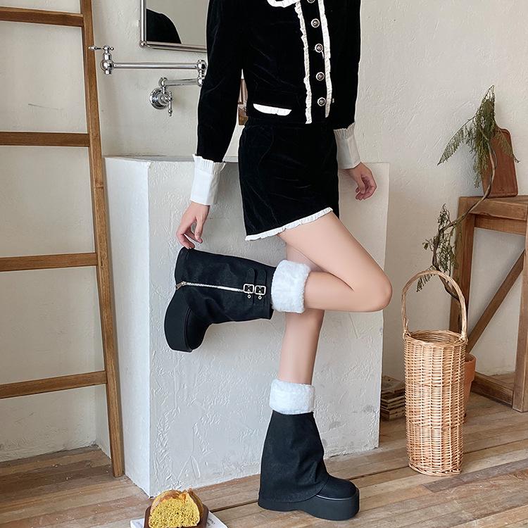 Koselige Strikkede Plysjsokker & Stilige Pelsstøvletter - Varme, Allsidige og Søte Leggvarmere for Høst/Vinter