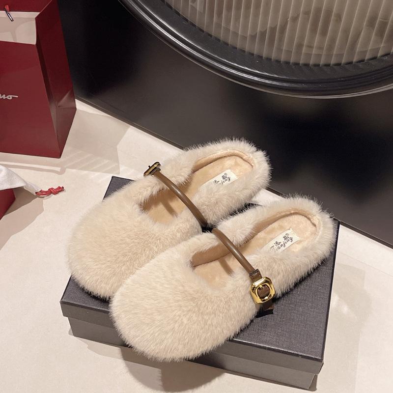 Mao Mao Shoes Increase In Height Inside and Wear Warm Shallow Mouth Single Shoes 2025 Women's One-word Buckle Versatile Gentle Mary Jane Mao Mao Shoes
