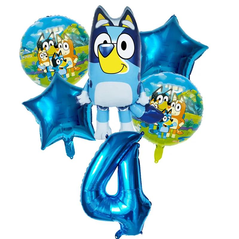 6 Stück Familie Bluey Aluminiumballon Cartoon Bingo Aktivität Spielzeug Blau Gold Stern Ballon Dekoration Sammlung Geburtsdatum Feier Babyparty Zubehör