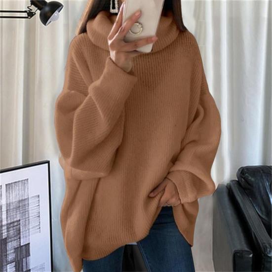 Turtleneck Pile Collar Long Sleeve Thickened Warm Pullover Sweater Women Autumn Winter Solid