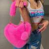 Trendy Ladies Plush Love Heart Shaped  Fashionable Solid Color Soft Comfortable Purses Popular Women Hand Bags