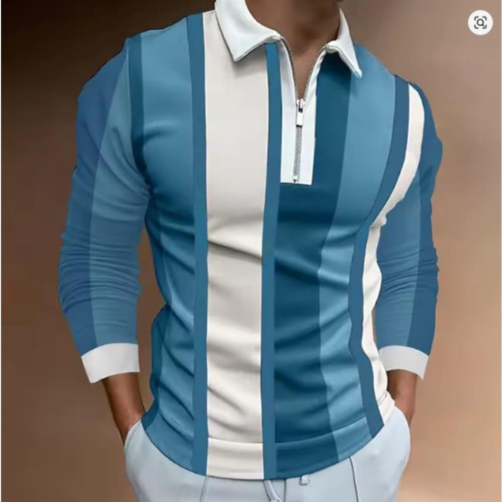

Men s 3D Stripe Printed Zipper Polo Shirt Long Sleeve Spring and Autumn Wear Trendy Brand Three-dimensional Pattern Casual Top 5XL