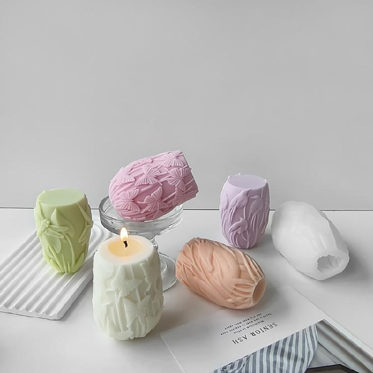 Silicone Molds for Relief Cylinder Scented Candle Sculptures Moulds Practical Silicone Molds for Scented Candle