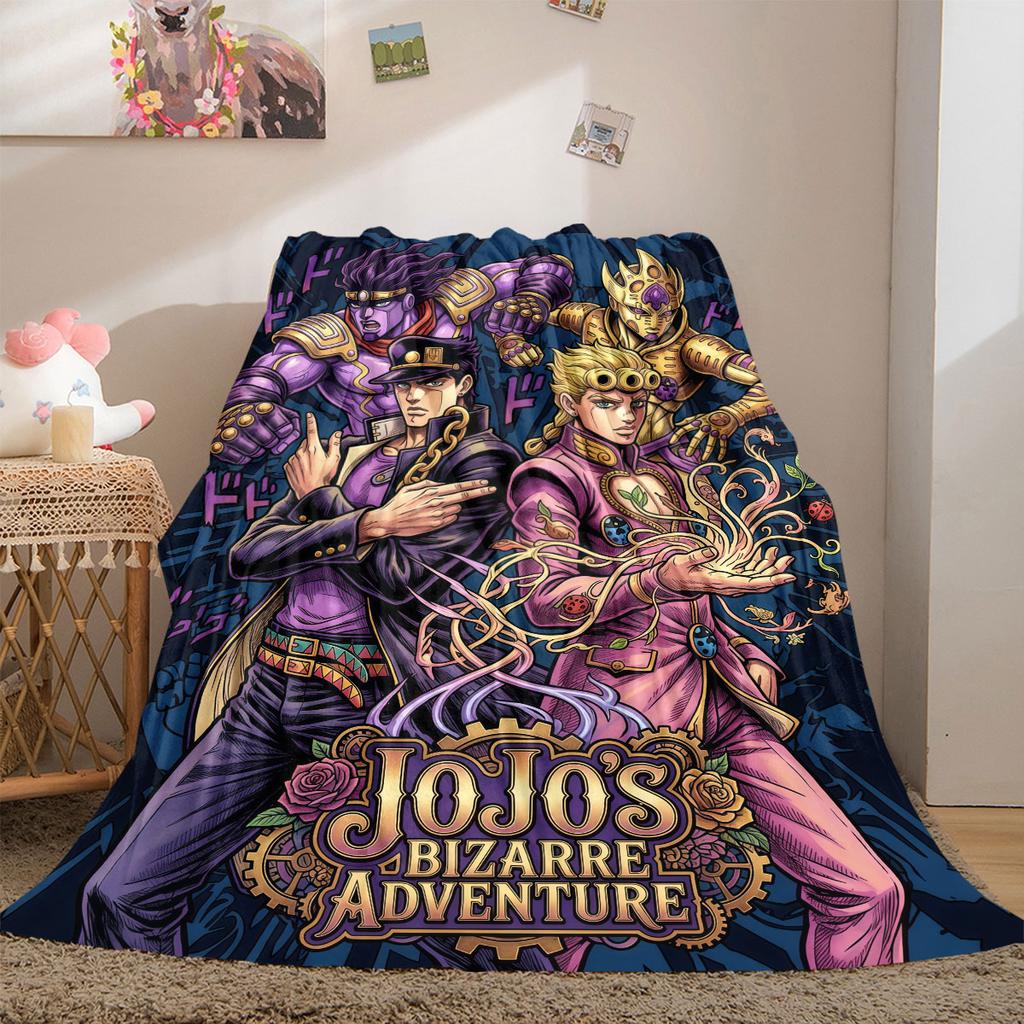 JoJo's Bizarre Adventure Flanelldecke mit Aufdruck, Bettwäsche im Cartoon-Design für Sofa, Gemütliche Heimdekoration, Reise-Picknick-Decke_LIAN