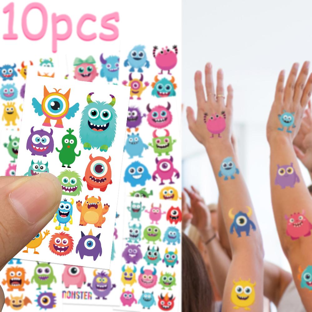 10sheets Cartoon Little Monster Tattoo Stickers For Hand Face Body Temporary Waterproof Tattoo Stickers Kids Creative Gifts