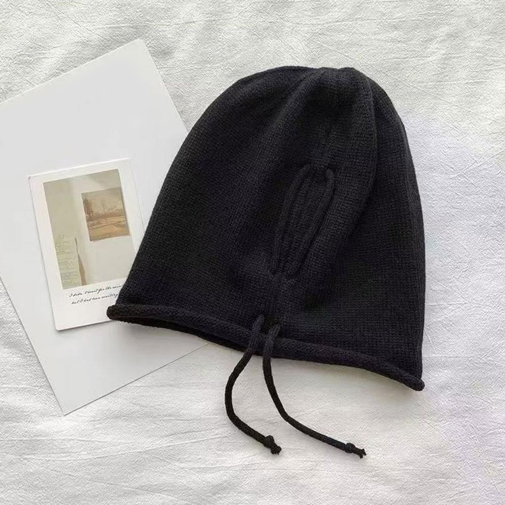 Fashion Women Knitted Baggy Beanie Hat Winter Warm Slouchy Knit Woolen Skullies Cap Outdoor Windproof Drawstring Pullover Hat