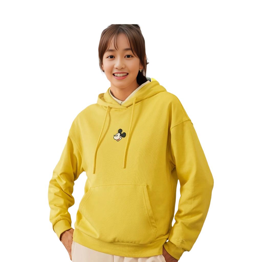 Li Ning X Disney Collaboration Sports Fashion Series Mickey Embroidered Hoodie Women hoodies Milk-Candy-Yellow AWDR326-2