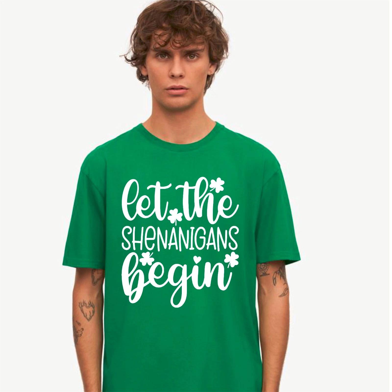 Let The Shenanigans Begin T-Shirt, St Patricks Day Irish Clover Graphic Tee 3XL