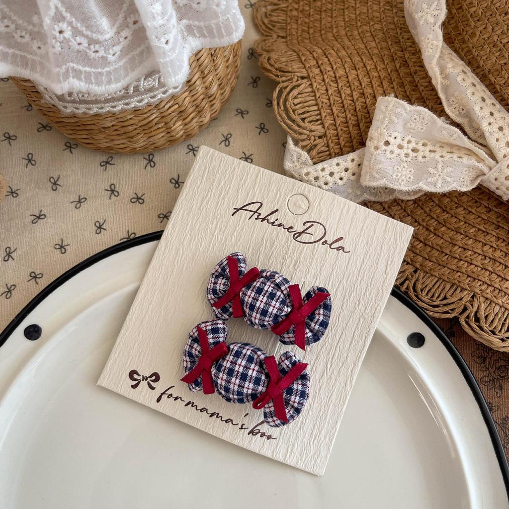2pcs/set Children Candy Hairpins Fabric Plaid Girls Hair Clips Cute Barrettes Bangs Side Clip Hairclip Hair Headwear Accessories