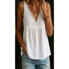 Solid Color V Neck Sleeveless Lace Trim Ruched Loose Women Tank Top