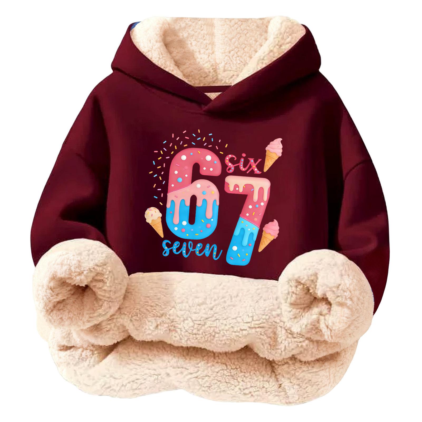 

Children s Fashionable Printing Casual Fleece Hooded Loose Fit Hoodie Without Pockets 170 винний