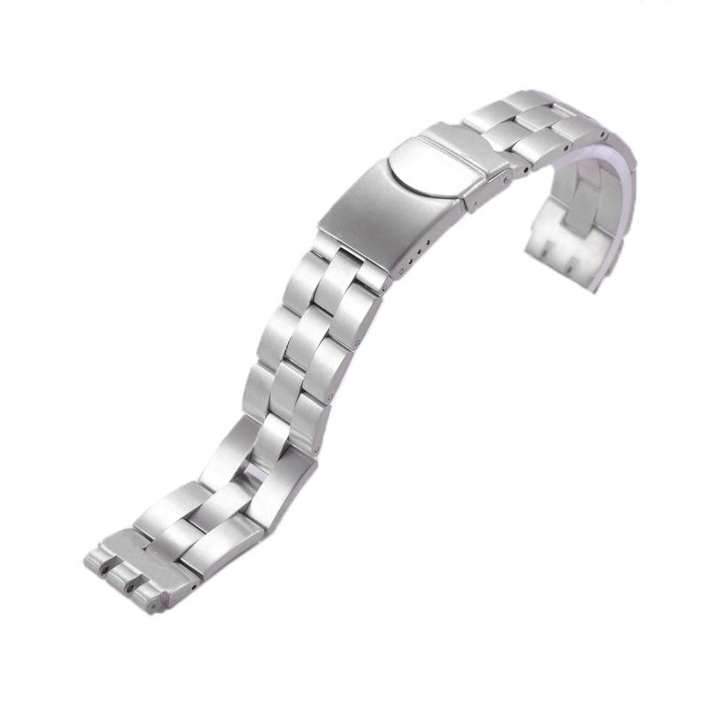 Nuovo Braccialetto in Acciaio Inossidabile Solido 20*22MM Per Orologio Swatch in Metallo da Uomo Argentato con Centro Nero Strumenti Gratuiti Con logo