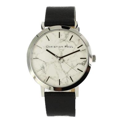 Montre unisexe Christian Paul 43 mm en cuir noir et marbre blanc, motif marbre, cuir naturel [Christian Paul] Homme Femme MR-05 [Article]