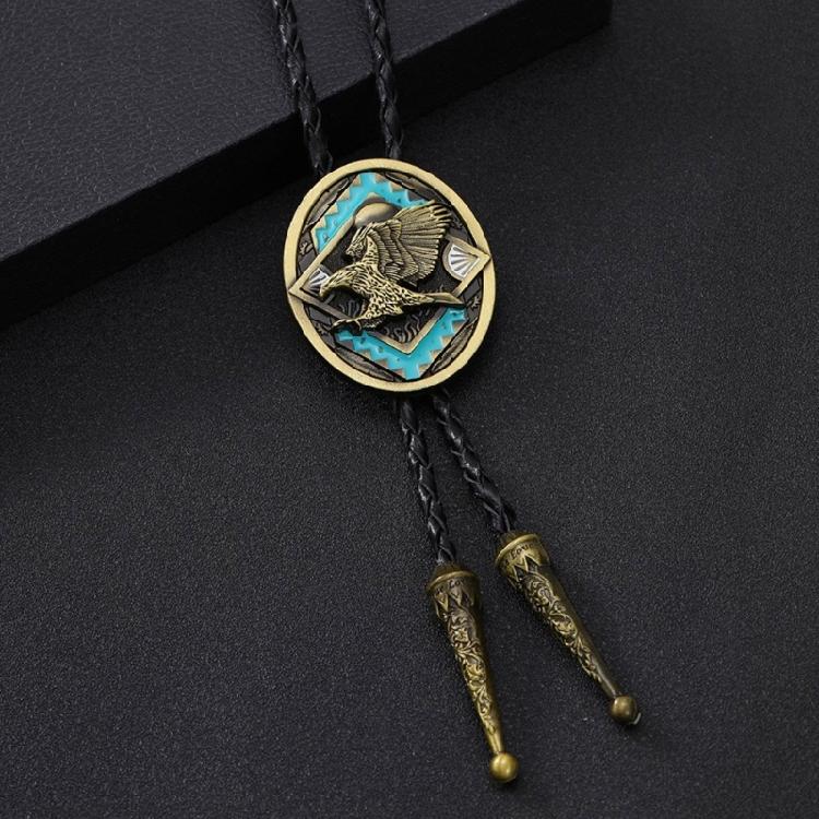 Elegant Bolo Tie with Enamel Eagle Pendant Adjustable Leather Cord Necktie Necklace for Artist and Business Professional