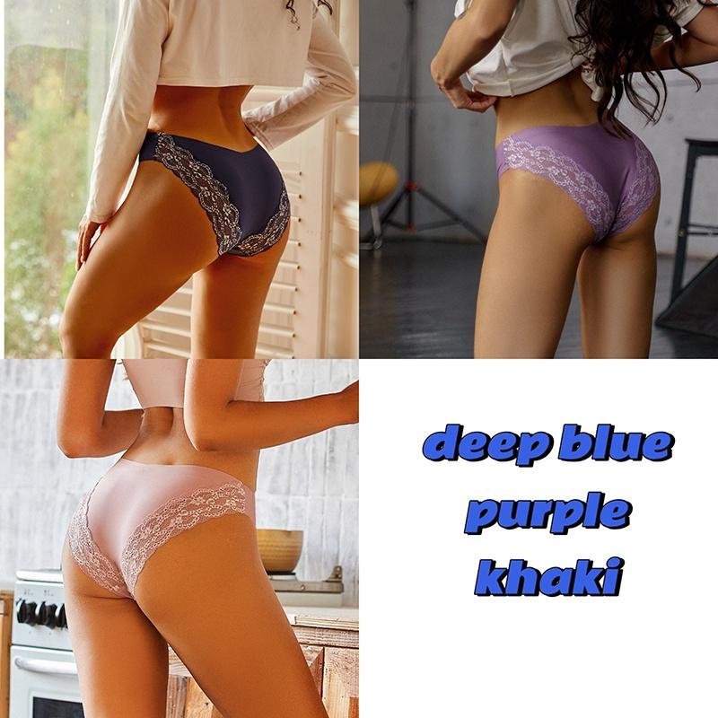 3PCS/SET Bezešvé kalhotky pro ženy Krajkové kalhotky Bez stop a prodyšné spodní prádlo s nízkým pasem, jednobarevné spodní prádlo