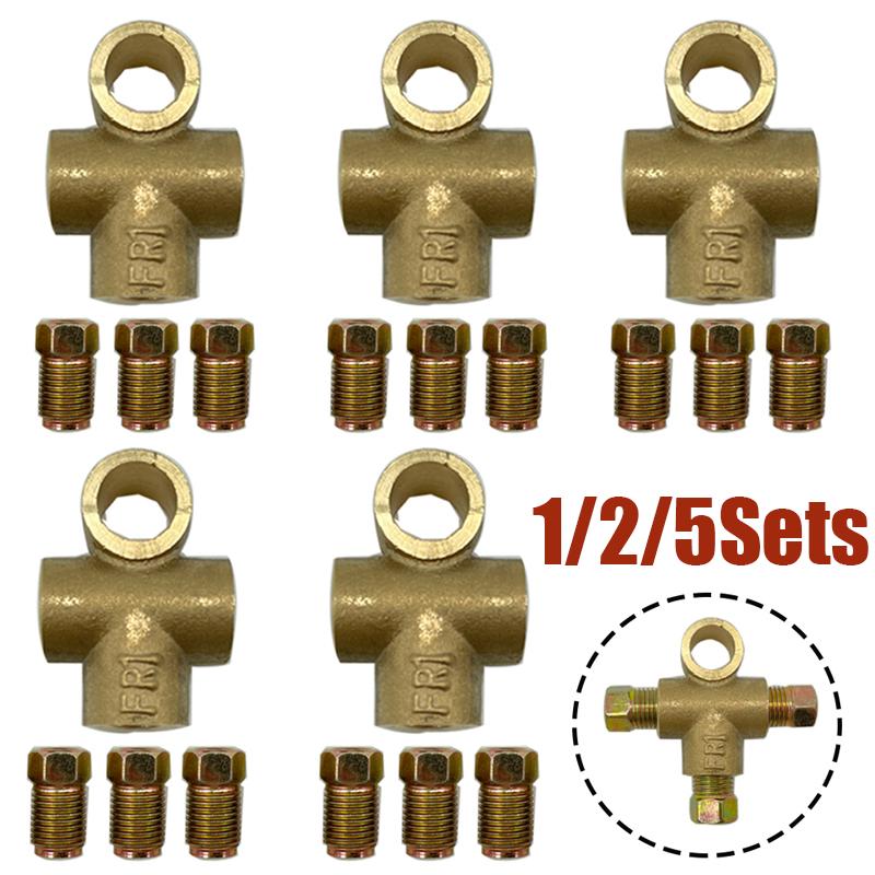 1/2/5 Sets 3Way Brake T Piece Tee w/3 Male Nuts M10 3/16" Brake Pipe Pipeline Accessories Flare Union Fitting Connector Adapter