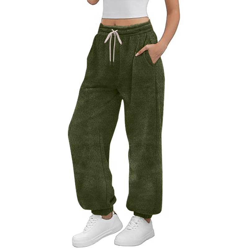 Women S High Waist Wide Leg Ankle Length Fleece Warm Pants