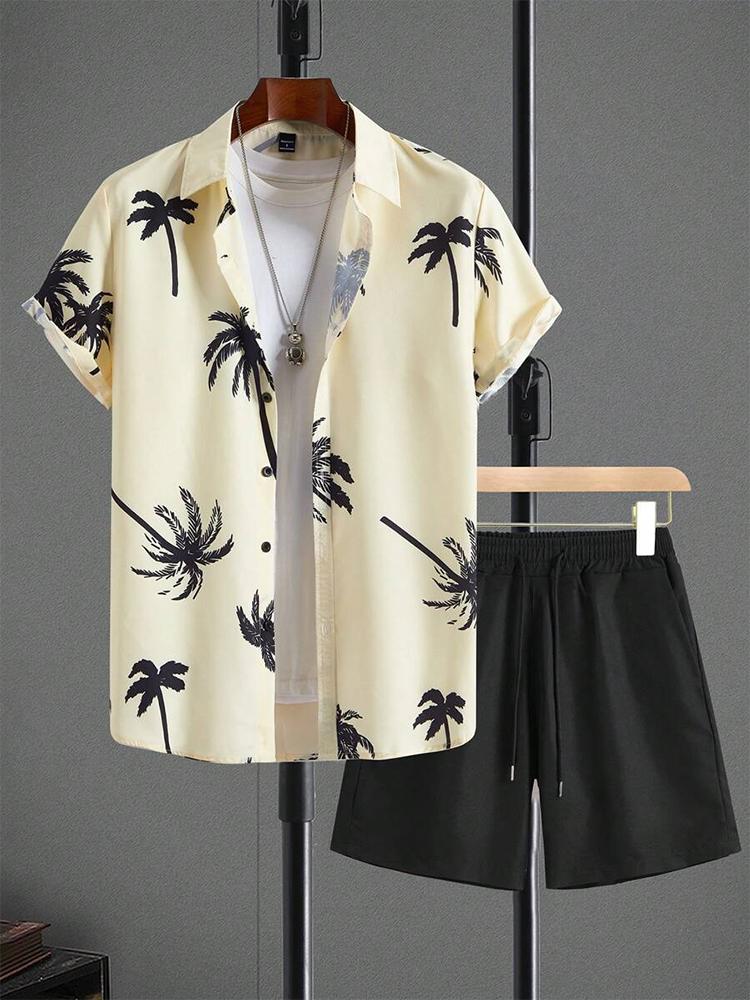 Hawaiian Coconut 3D Printed Men's Clothing Shirt Summer Short-sleeved Top Beach Shorts Two-piece Casual Vacation Casual Sets