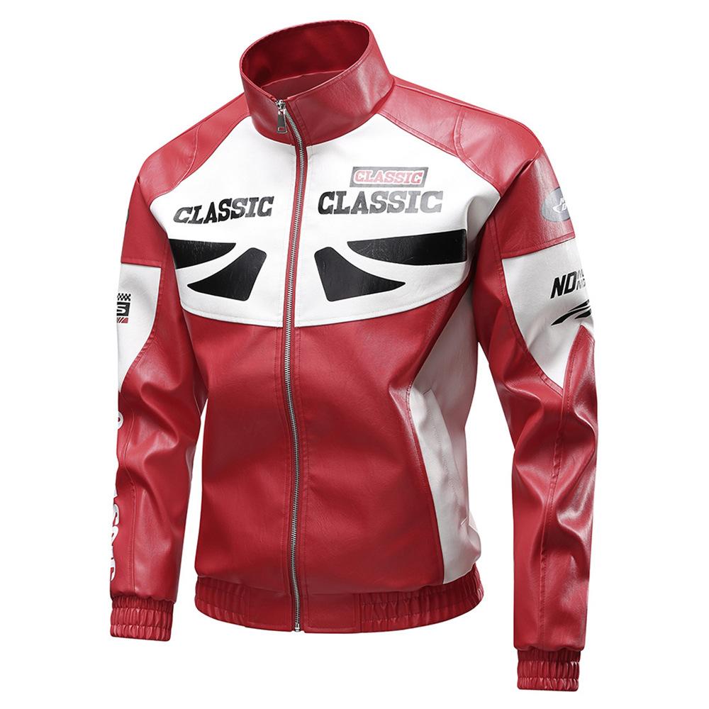 

New Autumn and Winter Men s Leather Clothes Motorcycle PU Leather Jacket Slim Fit Armband Embroidered Motorcycle Riding Suit M красный