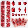 Mixed Color Flat Back Rhinestone Nail Art Kit with 12 Grids - Heart, Water Drop, and Rhombus Shapes.