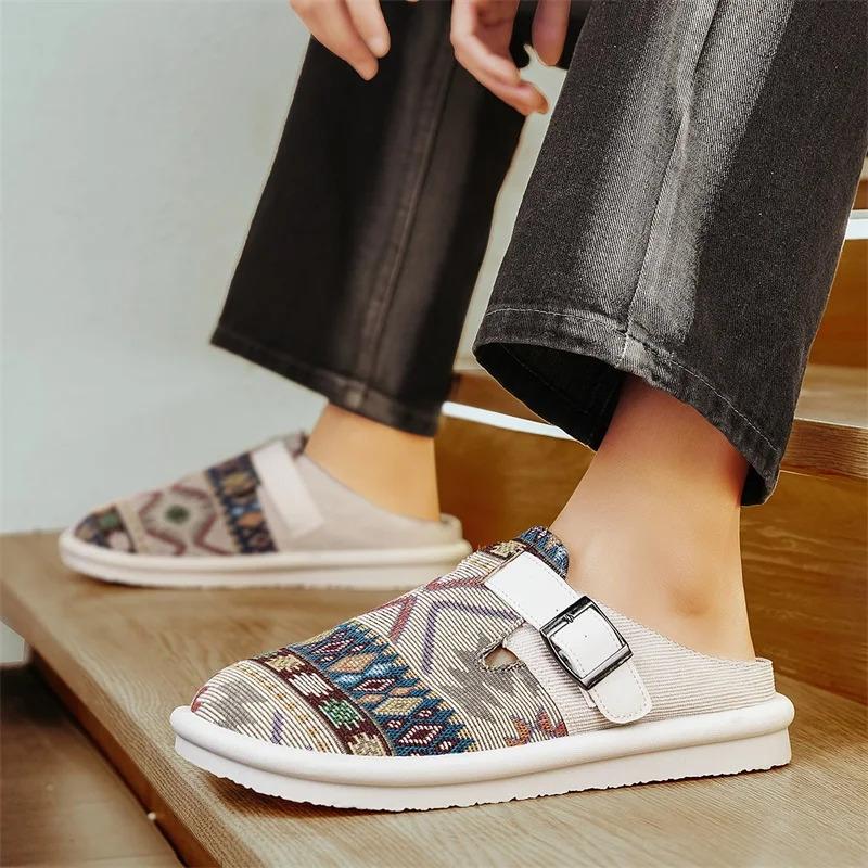Men'S Casual Slippers Summer New Cloth Breathable Outdoor Non-Slip Fashion Slippers  Half-Drag Sports Slippers