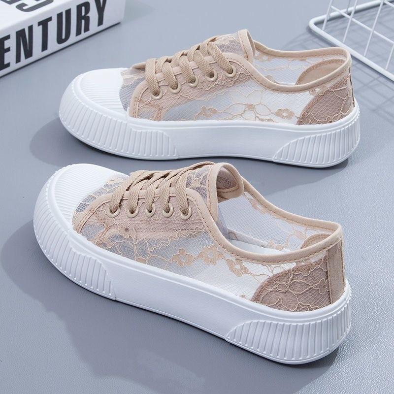 Mesh Daddy Shoes Girl 2025 Summer New Lace Mesh Shoes White Shoes Versatile Soft Sole Sports Casual Board Shoes