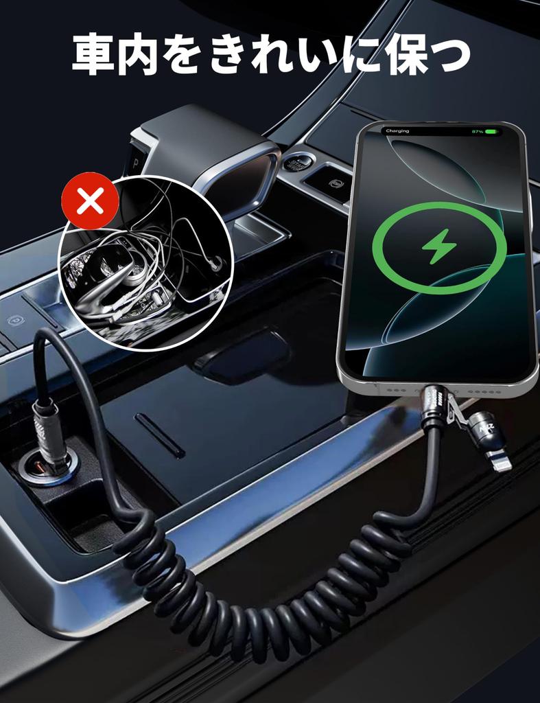 240W Retractable Spring Charging Cable Zinc Alloy Fast Charger PD27W 65W 240W 2m Braided for iPhone CarLife 4-in-1 / / USB-C/C-L