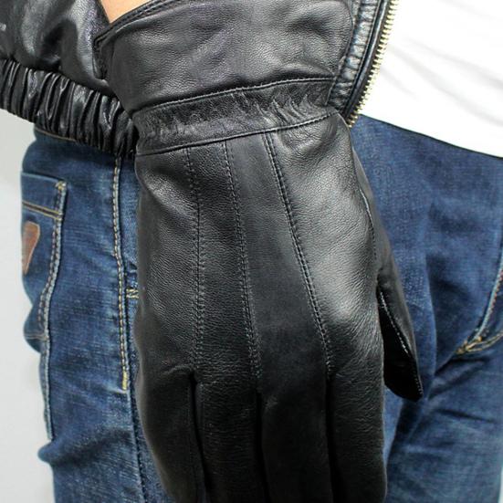 Men Leather Gloves Winter Warm Full-Finger Sports Gloves Touchscreen-Compatible Windproof Cycling Gloves for Outdoor Work Running Errands