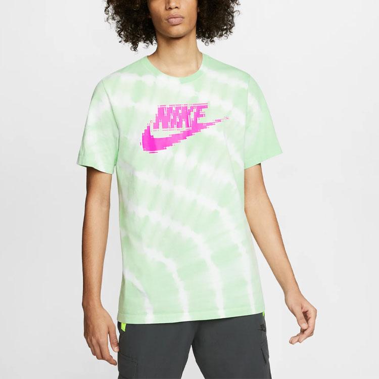 Nike Sportswear Pixel Logo Printed Tie-Dye T-Shirt Men Tops White Light-Grass-Green CU6929-100