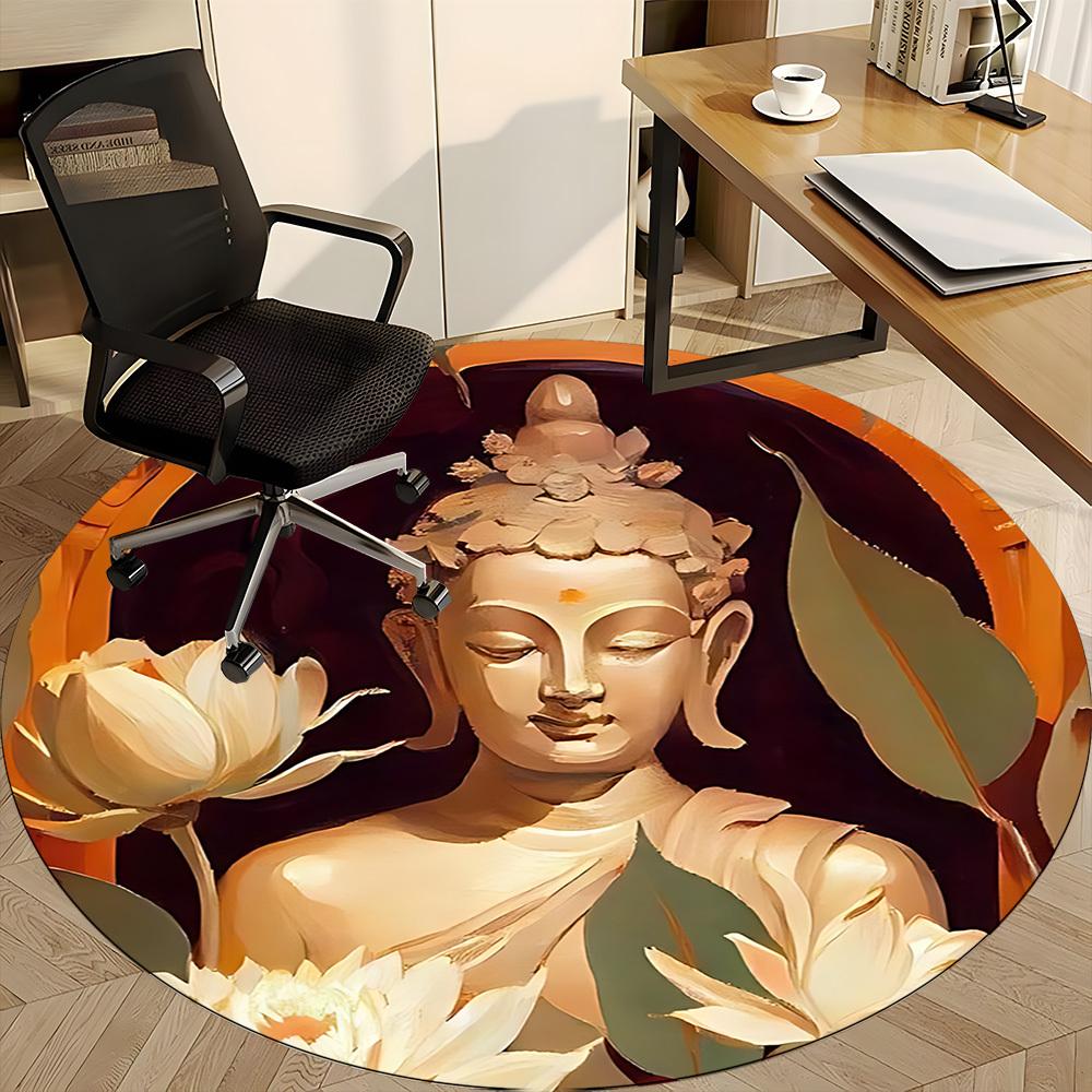 1PC Buddha Lotus Office Round Area Rug, Mat Suitable ForOffice, Under Office Chairs Bedroom Living Room Home Decor, Room Deco