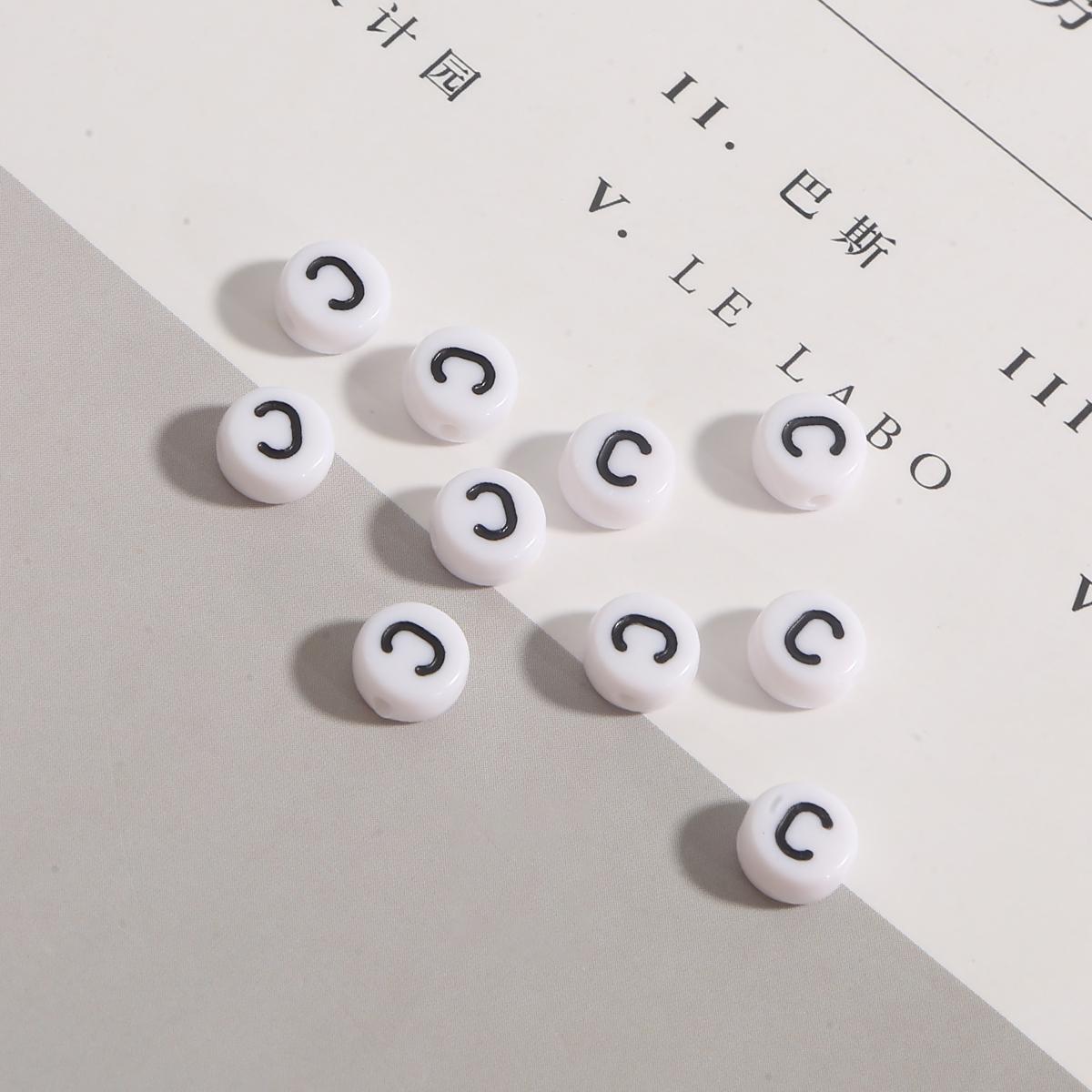 

100 шт. бусины с буквами, круглые бусины с буквами алфавита, акриловые бусины, сделай сам, изготовление ювелирных изделий, браслет, ожерелье, аксессуары C белый/чёрный