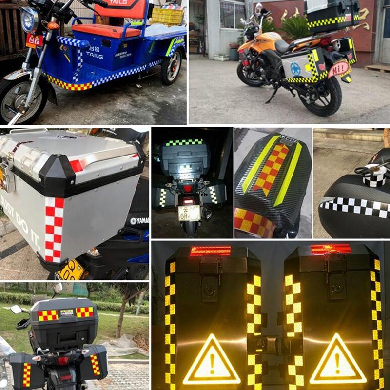 Waterproof Reflective Stickers Fluorescent Yellow-Red 10CM*5M Adhesive High Visibility Warning Grid Tapes Reflectors For Trucks