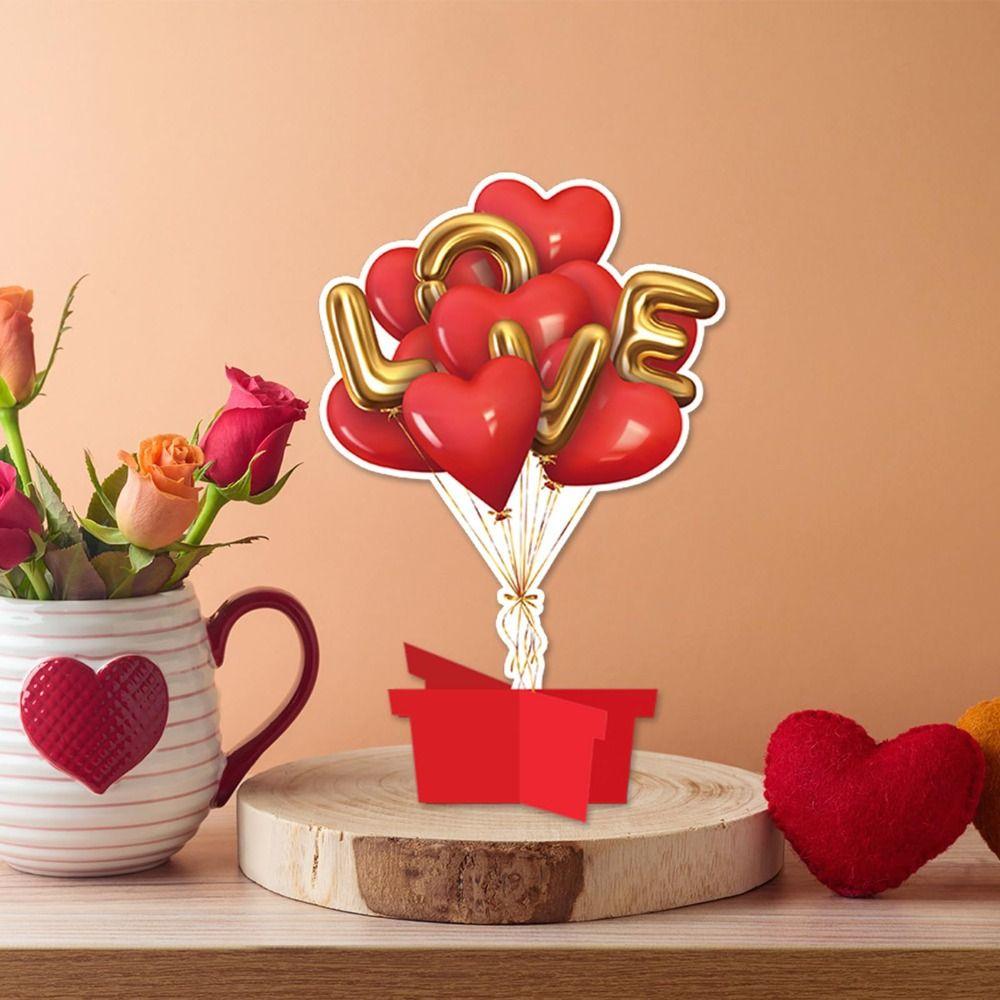 6Pcs Elegant Love Theme Valentines Day Decoration Red Paper Three-dimensional Balloon Card Table Topper Valentines Day