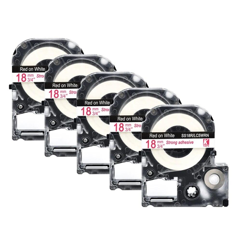 5 pachete de bandă de etichete Epson compatibilă multicoloră de 18 mm LC-5WBN / SS18KW SC18RW SD18K SC18YW pentru imprimanta Epson LW300 LW400 500 600