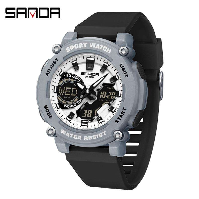 Dual Display Sports Student Watch Men's 5ATM Waterproof Night Light Seismic and Drop resistant Electronic Watch
