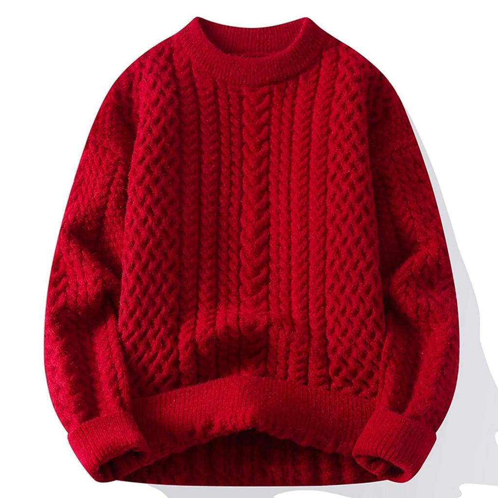 Men Trendy Knitted Sweater Men Casual Round Neck Pullover Male Knitted Solid Color Sweater Winter Fashion Mens Kntwear Outwear