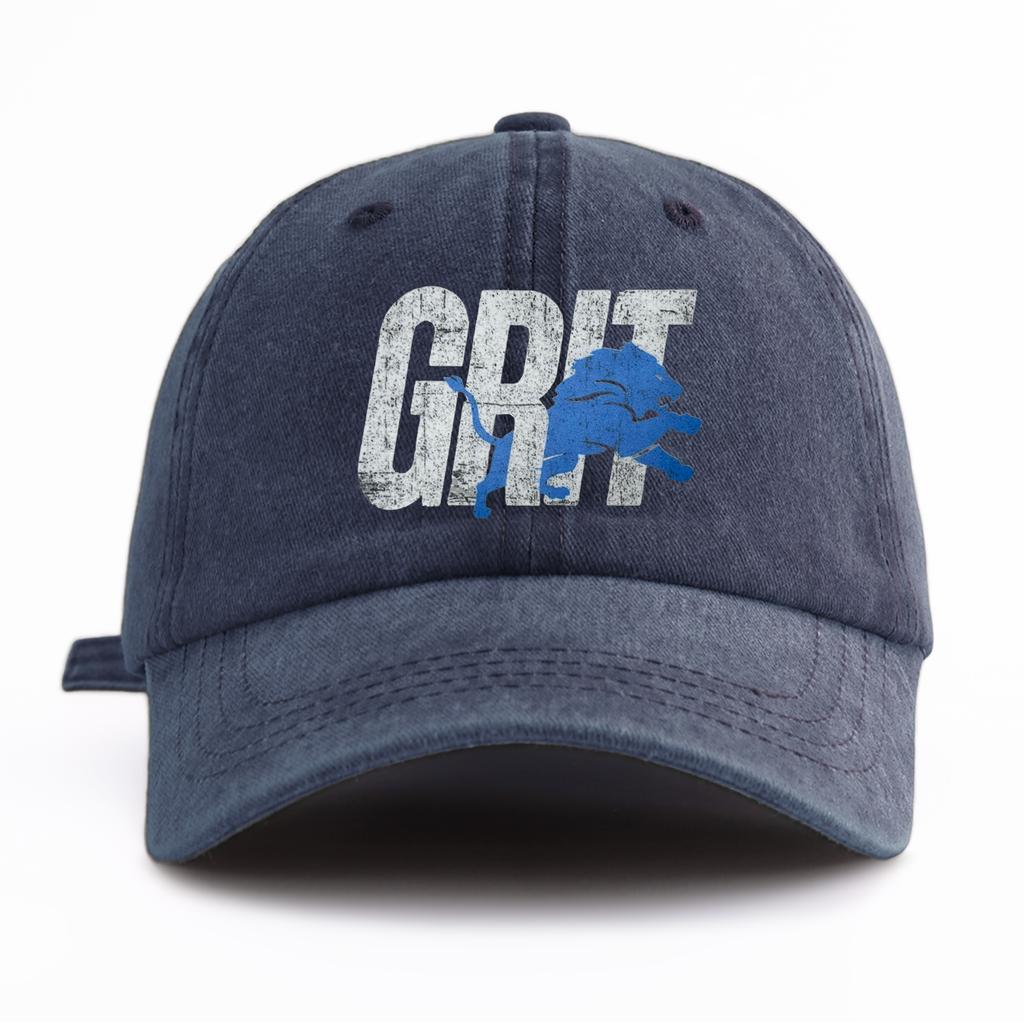 1pc GRIT Print Washed Baseball Cap for Adults,  Minimalist Retro Style Casual Soft Adjustable Dad Hat, Perfect As Gift