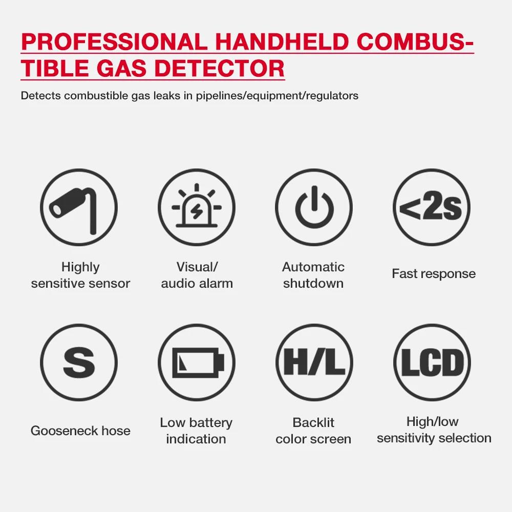 Neuer professioneller Gasleckdetektor 0-1000 PPM Ton- & Bildschirmalarm Brennbares Erdgas Methan Gas CH4 C2H2 C2H4 C2H6 C2H4O Detektor mit LCD-Anzeige