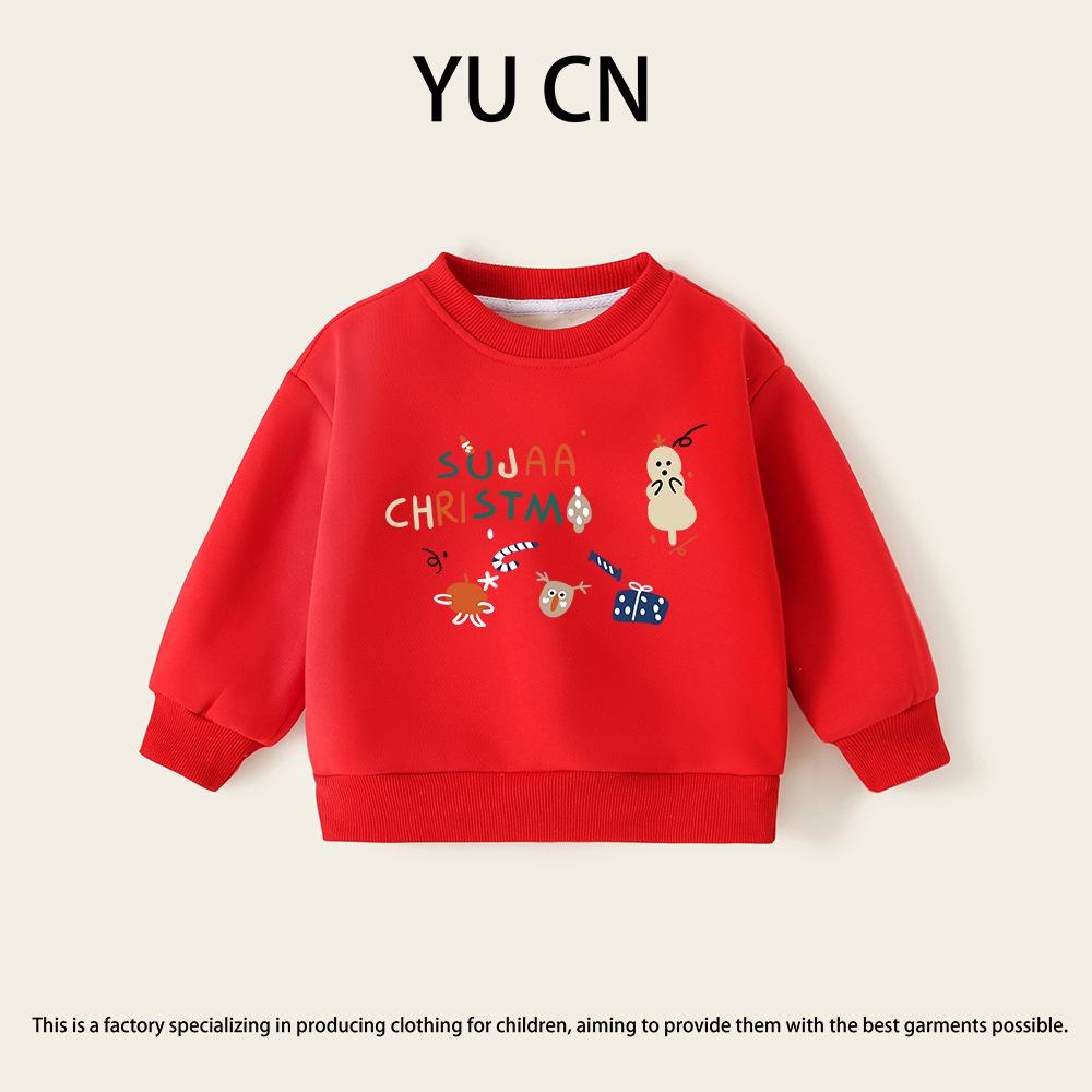 

Festive Kids Red New Year Thickened Pullover Hoodie 130 cm