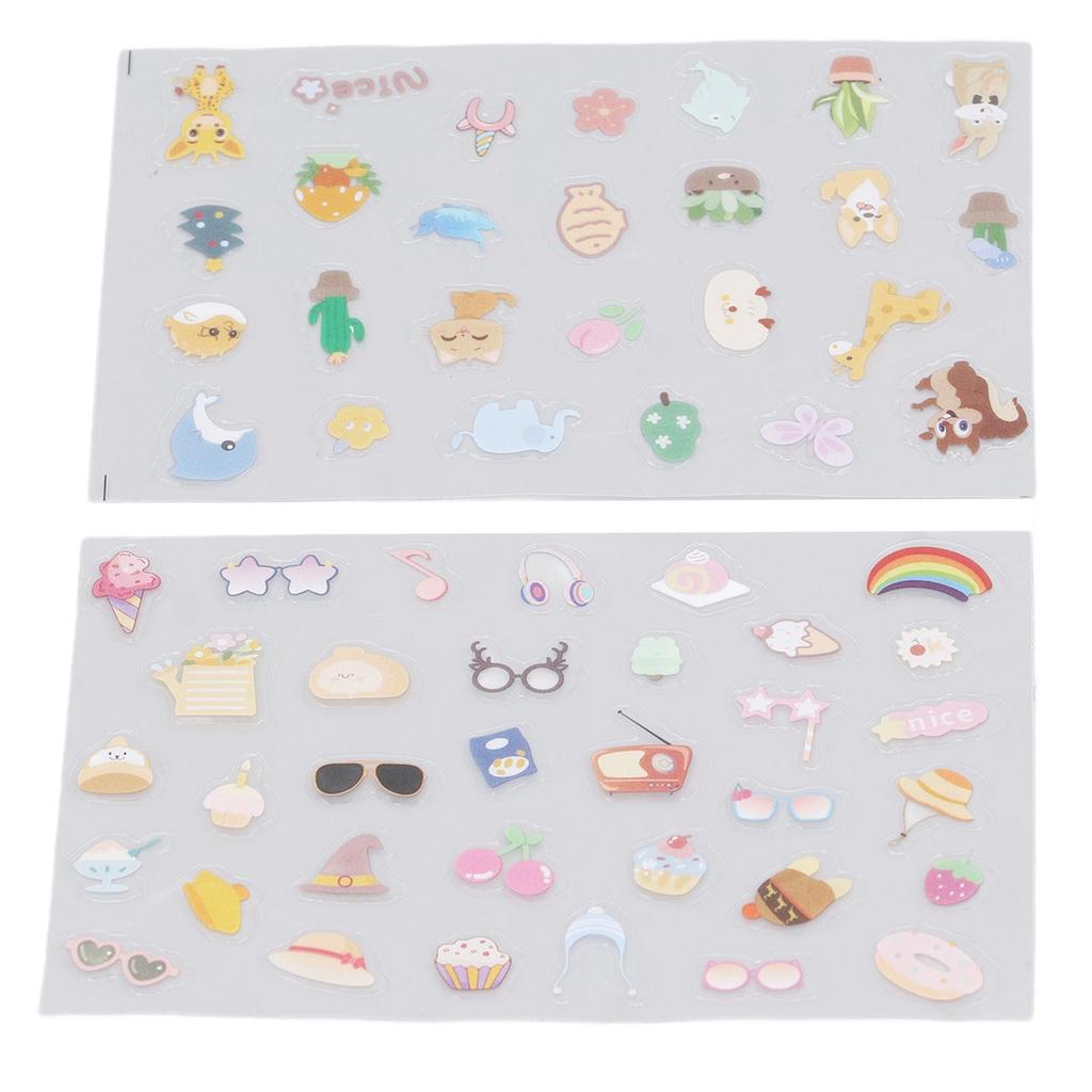 2PCS Decorative Stickers Cute Cartoon Self Adhesive Sticker Colorful PVC Sticker for DIY Album