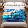 Fish Ocean Theme Soft Blanket Personalized Custom Name Text Print Warm Blanket Home Sofa Bedroom Decor