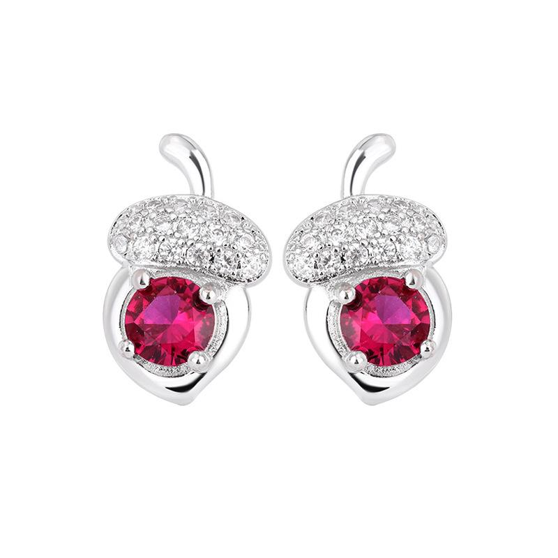 Niche Design Sense, Small Acorn Stud'S New Gemstone, Red Corundum Emerald Stud For Girlfriend