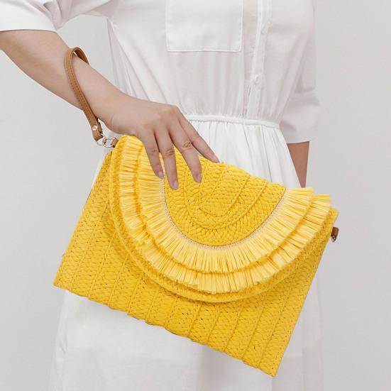 Bag Beach Handmade Bag Large Capacity Fringed Magnetic Closure Straw Crossbody Bag Woven Envelope